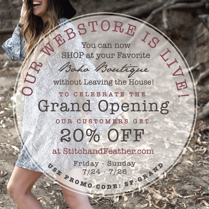 S&F store Grand Opening & Promo Code Stitch And Feather