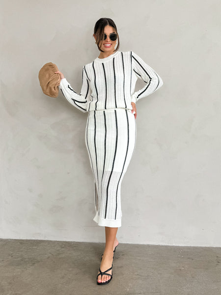 .at 高野洸 Stripe Jacquard Knit Long Skirt Luca Stripe Knit Maxi Skirt - Final Sale – Stitch And Feather