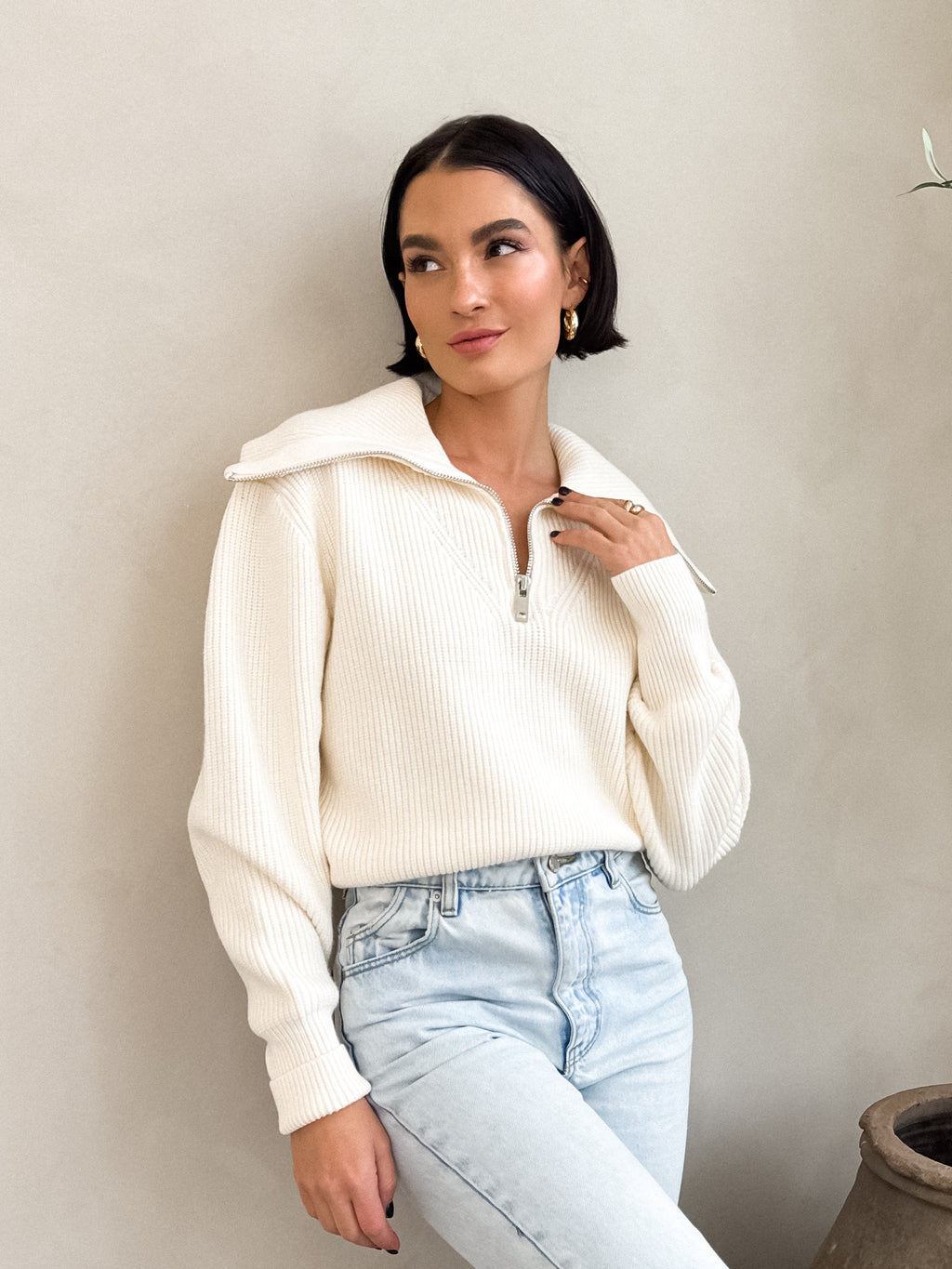 Vanilla Bean Zip Up Sweater - Stitch And Feather