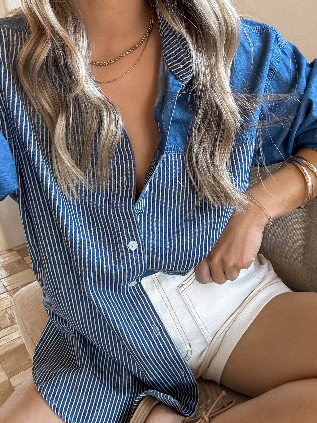 Miss Independent Denim Button Down - Stitch And Feather