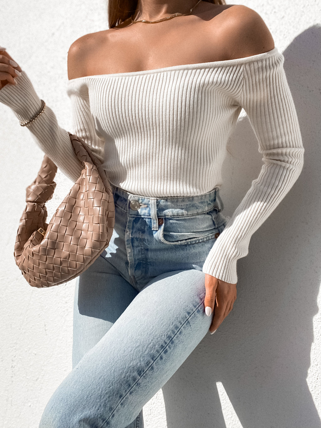 Cold Shoulder Ribbed Top in Off White - Final Sale - Stitch And Feather