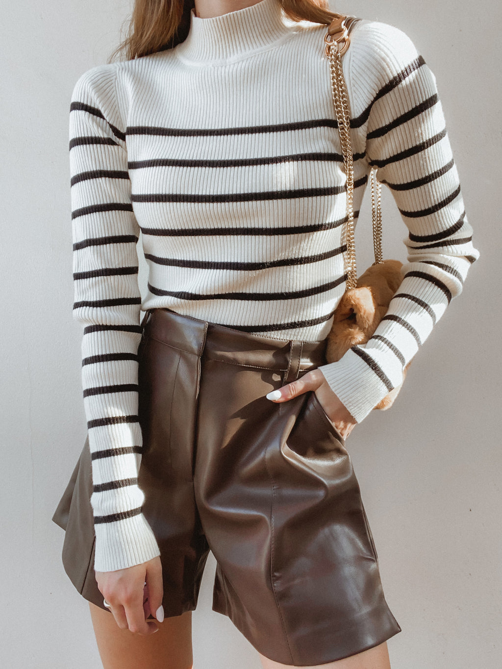 Emily Stripe Mock Neck Top in Ivory - Final Sale - Stitch And Feather