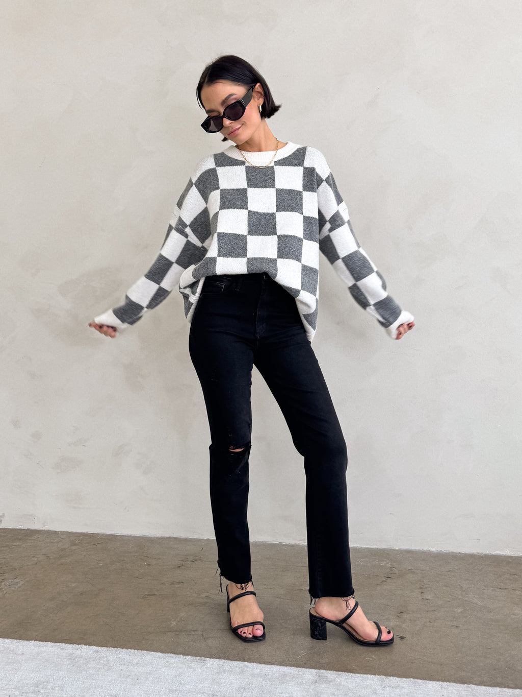 Checkmate Knit Sweater - Stitch And Feather