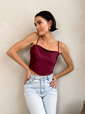 Merlot Satin Tie Top - Final Sale - Stitch And Feather