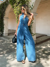 Moving On Denim Halter Jumpsuit - Stitch And Feather