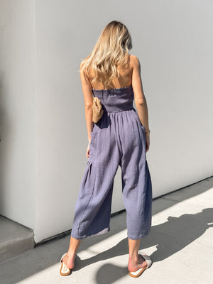 Calypso Gauze Jumpsuit in Blue - Stitch And Feather