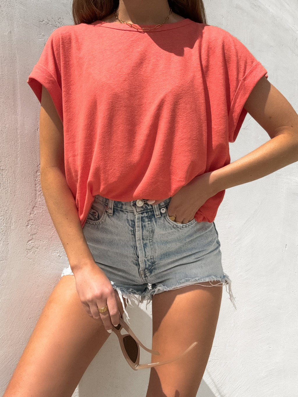 Linen tee w/rolled short sleeve- 19113, Poppy - Stitch And Feather
