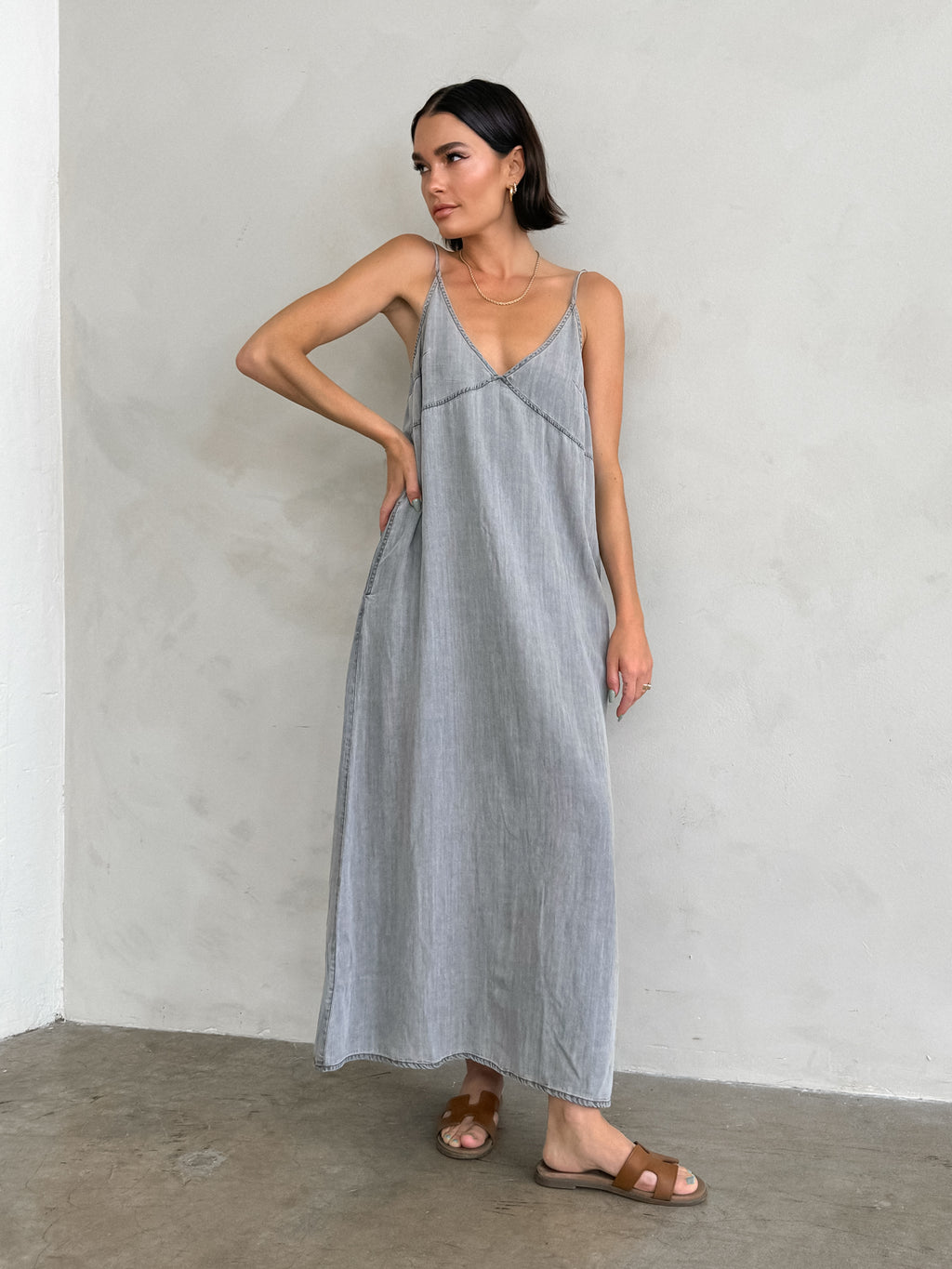 Fade to Grey Denim Midi Dress - Stitch And Feather