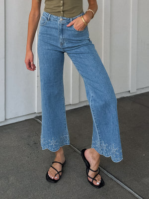 Marin Embroidered Flare Jeans - Stitch And Feather