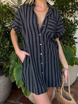 Daria Stripe Dress in Black - Stitch And Feather