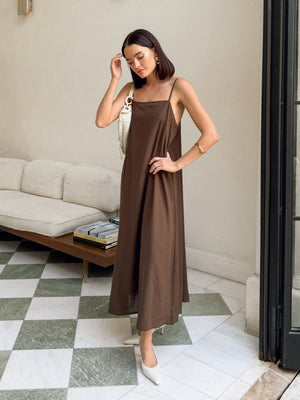 Hugo Linen Dress in Chocolate - Stitch And Feather