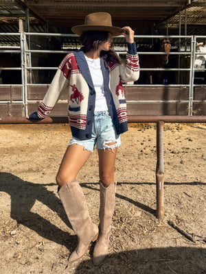 Carson Cowboy Print Cardigan - Stitch And Feather