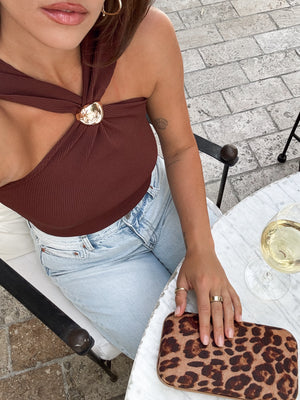 Nerida Cross Halter Top in Brown - Stitch And Feather