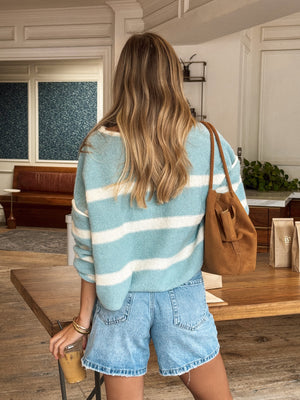 Azure Stripe Knit Sweater - Stitch And Feather