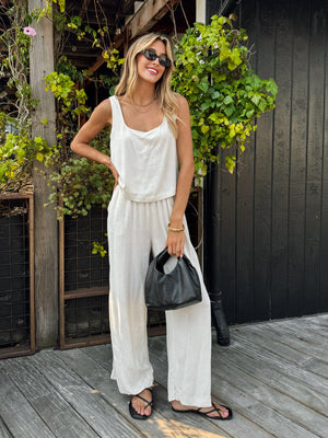 Mira Linen Tank Top in Oatmeal - Stitch And Feather