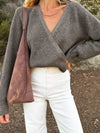 Brynlee Soft Wrap Sweater in Cocoa - Stitch And Feather