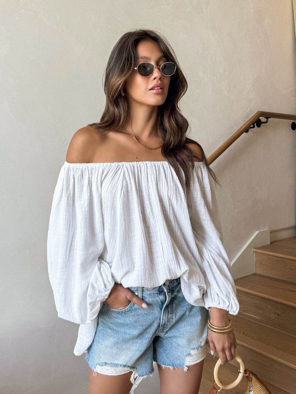 Ginny Gauze Mini Dress in White - Stitch And Feather