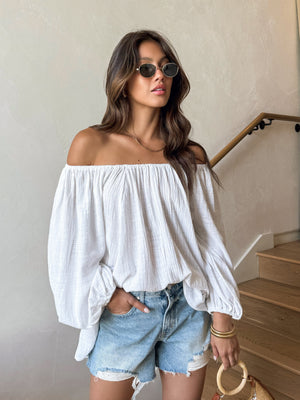 Ginny Gauze Mini Dress in White - Stitch And Feather
