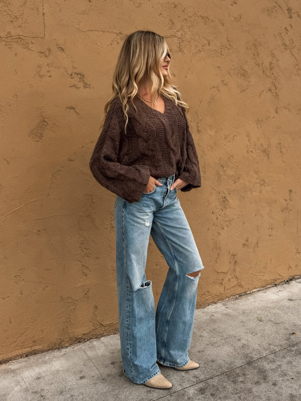 Chicago Cable Knit Sweater in Chestnut