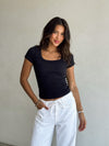 Rowan Scoop Neck Tee in Black - Stitch And Feather