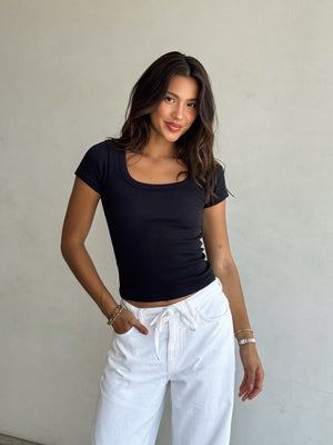 Rowan Scoop Neck Tee in Black - Stitch And Feather