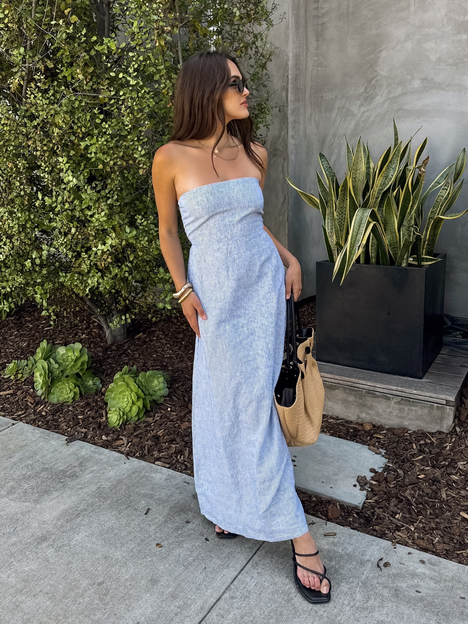 Geneva Stripe Linen Maxi Dress