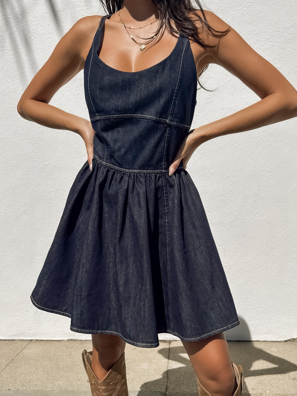 Indigo Denim Mini Dress - Stitch And Feather