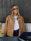 Vegan Suede button front jacket- SM-J60020A, Tan - Stitch And Feather
