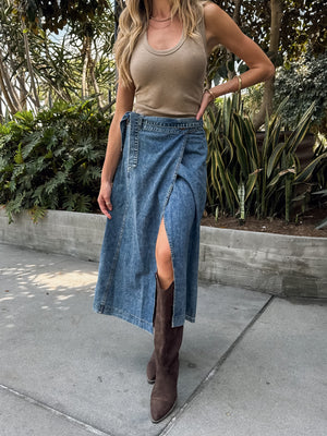Blue Ridge Denim Midi Skirt - Stitch And Feather
