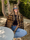 Plaid faux fur jacket- ACT10208Y, Camel - Stitch And Feather