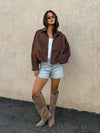 Billie Vegan Suede Jacket in Brown - Stitch And Feather