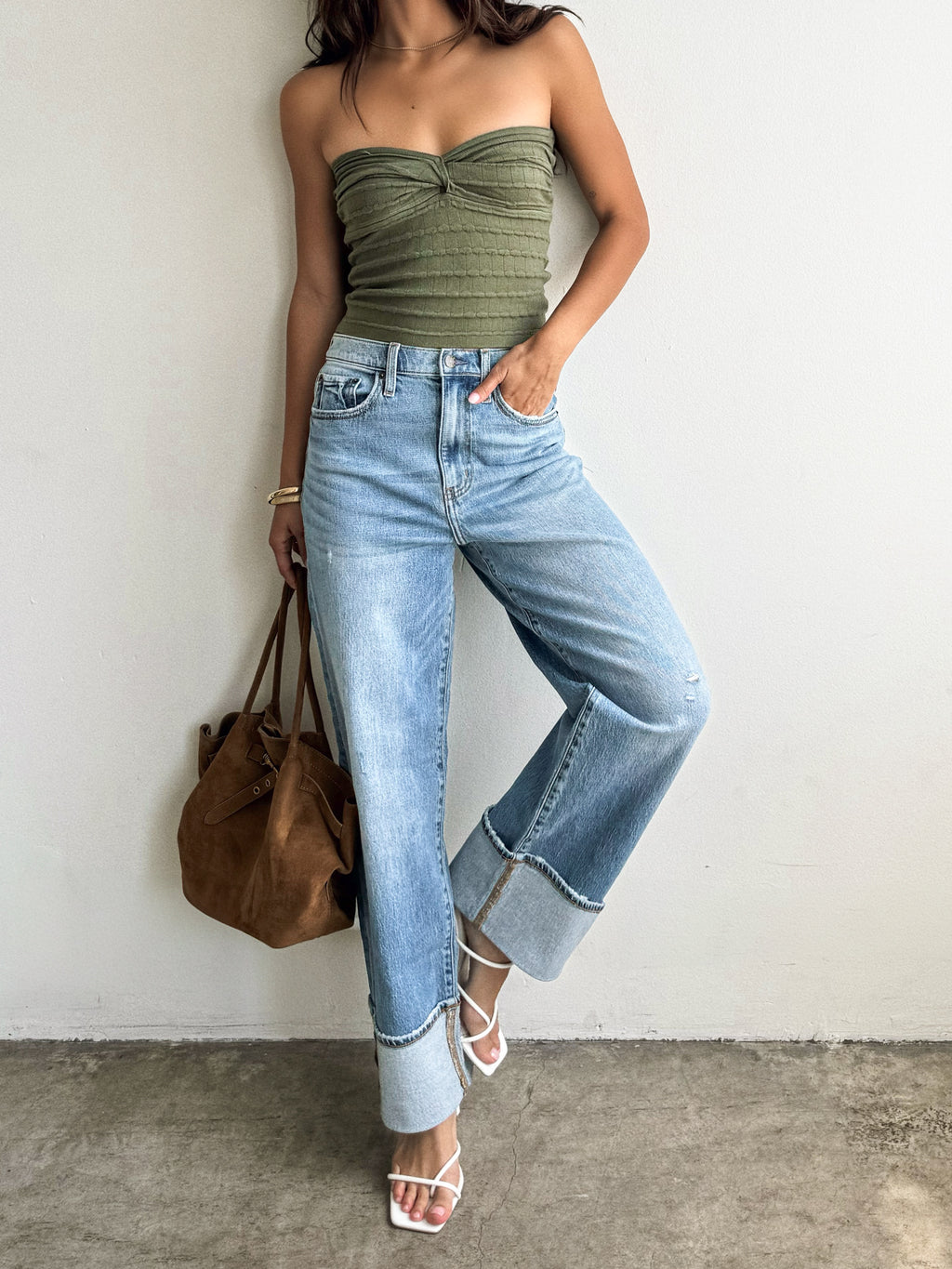 Eastside Loose Cuffed Denim Jeans - Stitch And Feather