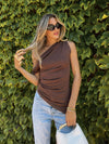 It's a Sign Asymmetrical Top in Brown - Stitch And Feather