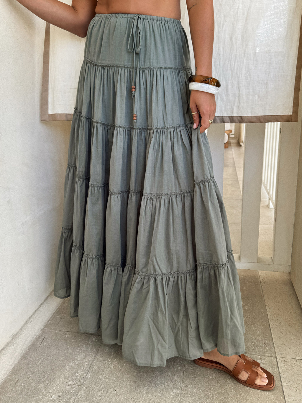 Short and Sweet Tiered Skirt in Olive - Stitch And Feather