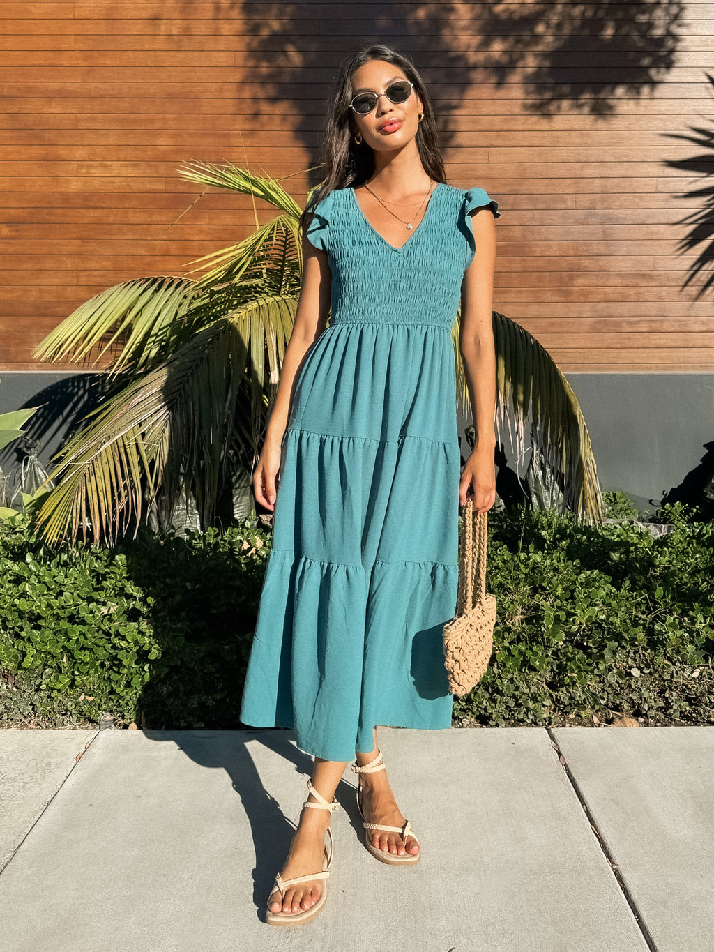 On the Town Midi Dress in Teal - Stitch And Feather