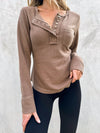 Cozy Nights Henley Top in Mocha - Stitch And Feather