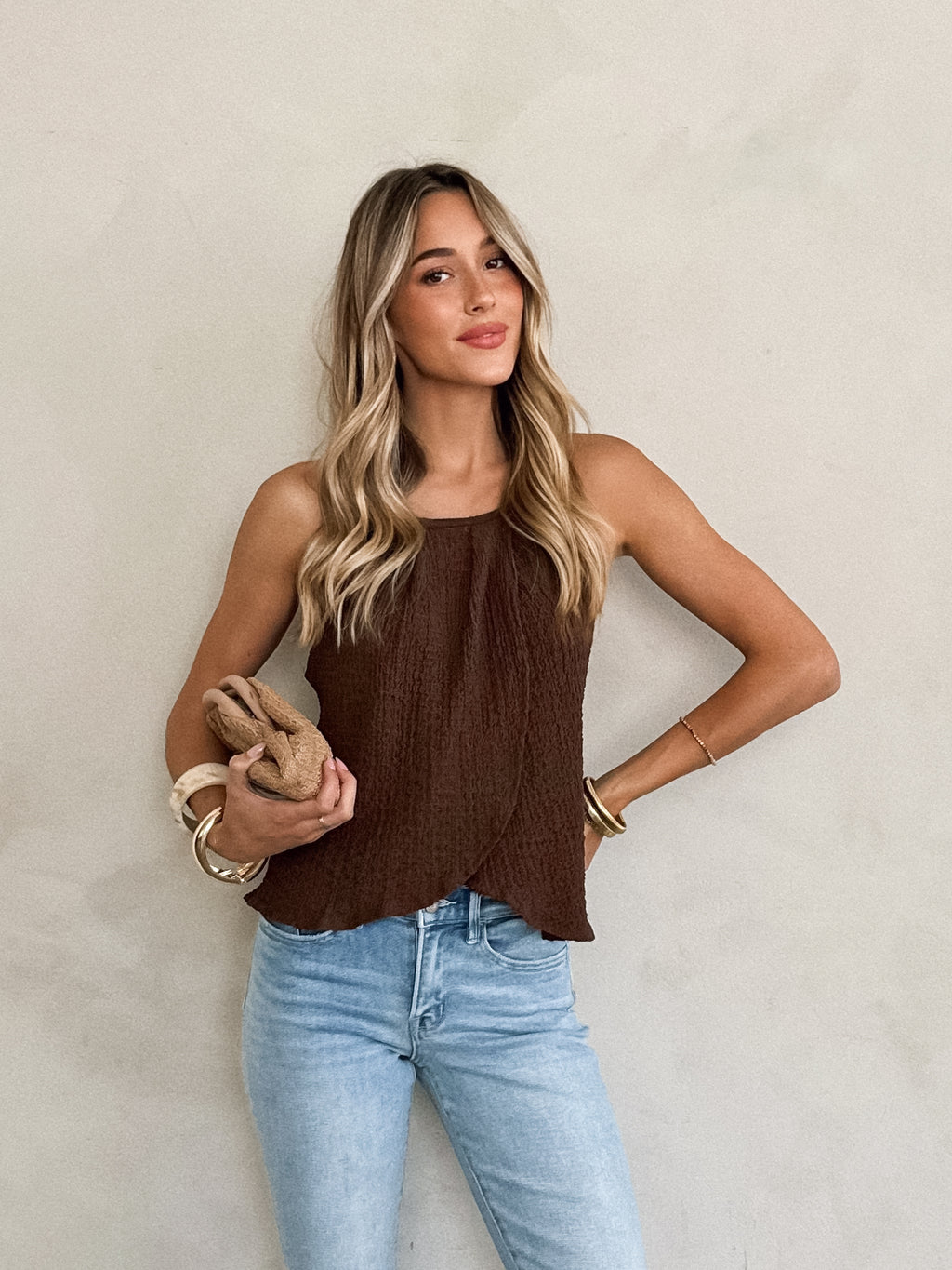Deirdre Textured Halter Top in Mocha