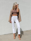Tonal High Rise Crop Flare Jeans in White - Stitch And Feather