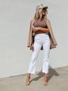 Tonal High Rise Crop Flare Jeans in White - Stitch And Feather