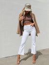 Tonal High Rise Crop Flare Jeans in White - Stitch And Feather
