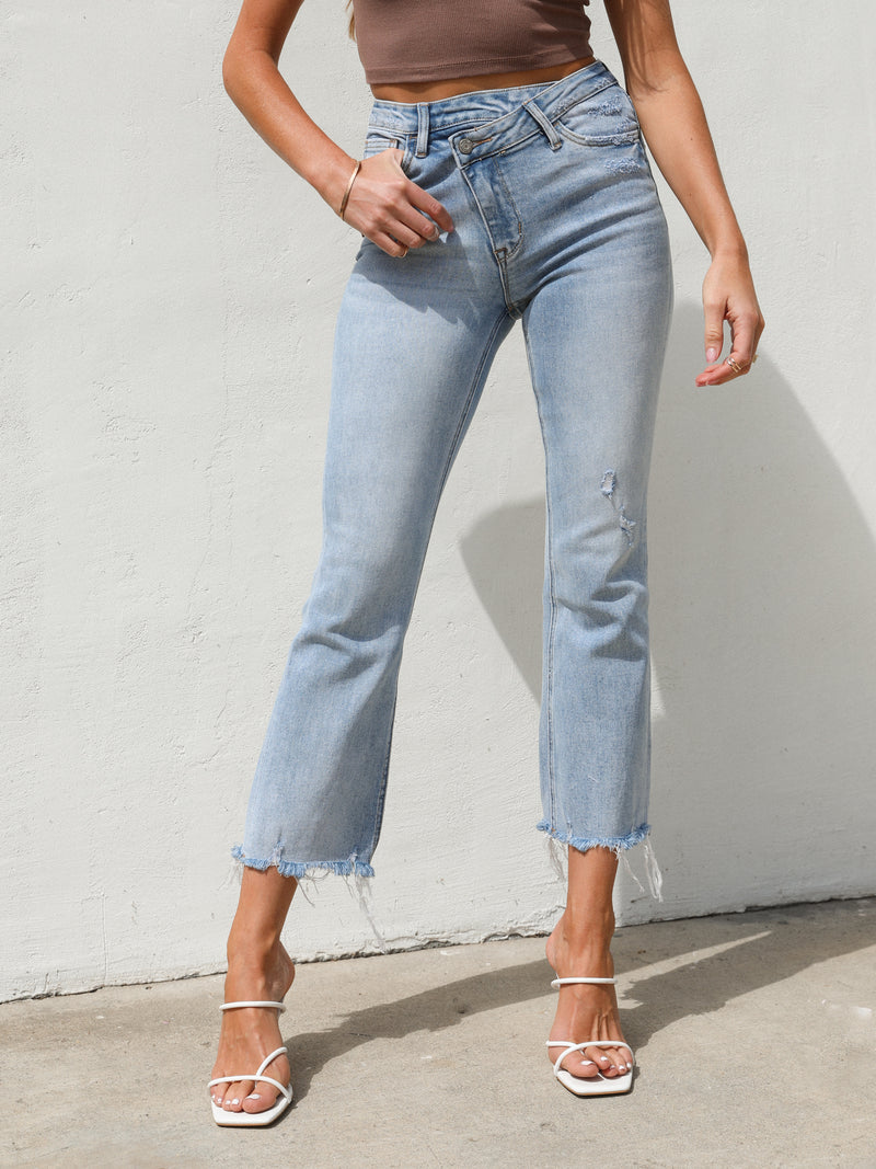 Sunfaded Criss Cross Kick Flare Jeans - Stitch And Feather