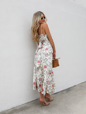 Sawyer Satin Dress in Blooming Dahlia - Stitch And Feather