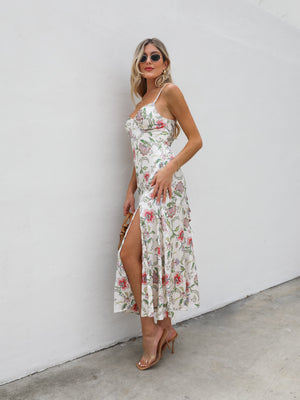Sawyer Satin Dress in Blooming Dahlia - Stitch And Feather