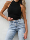 Ava Mock Neck Tank in Black - Stitch And Feather
