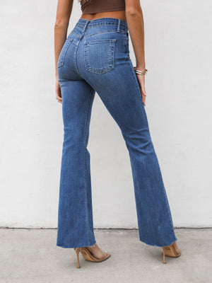 Cara Crop Flare Jeans in Med. Denim - Stitch And Feather