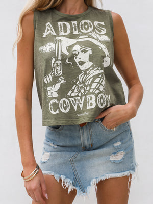 Adios Cowboy Graphic Tank - Stitch And Feather