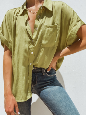 Matcha Satin Button Up - Stitch And Feather