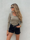 Cross the Line Stripe Top in Olive - Stitch And Feather