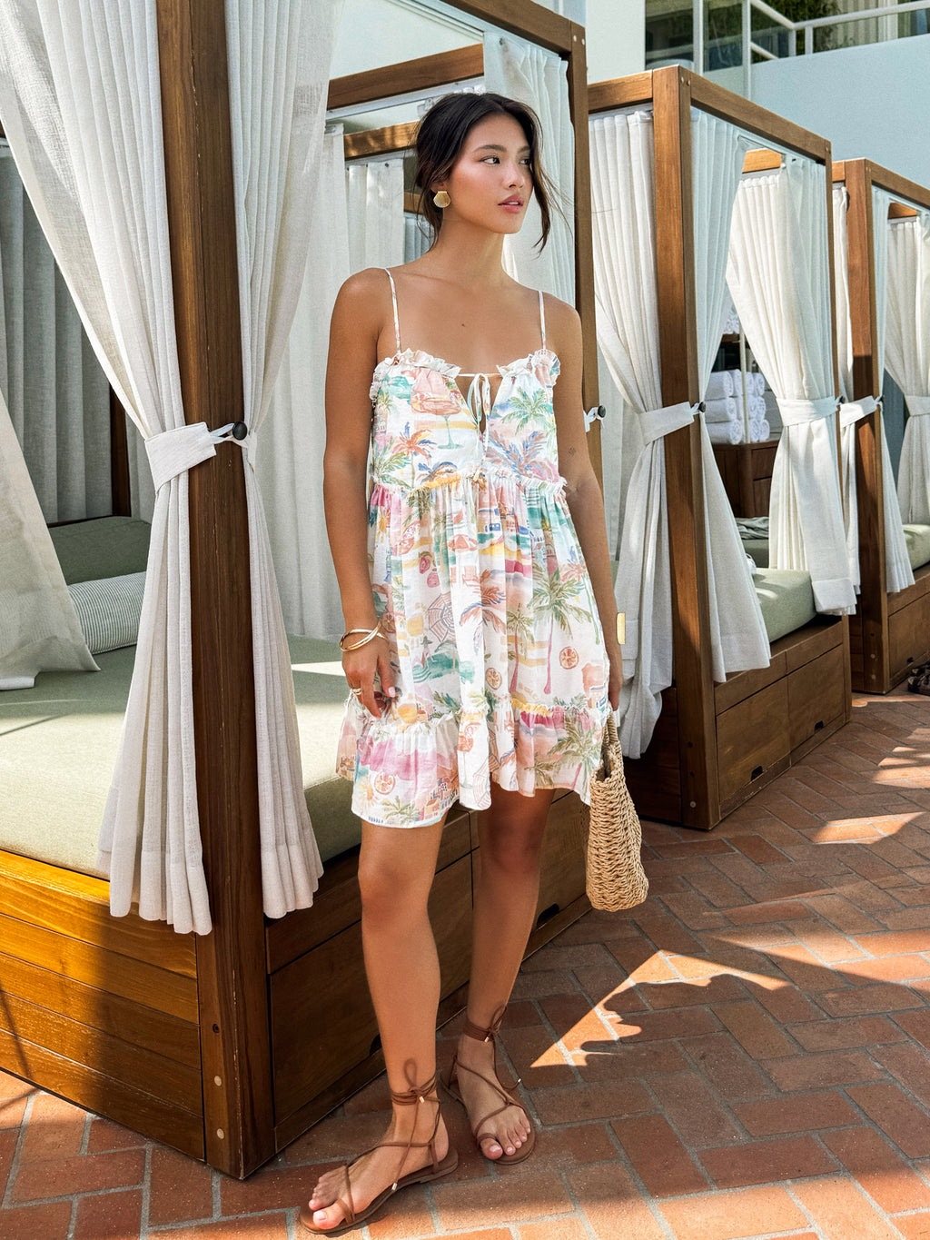 Beach print swing mini dress- ID30954G, Crm/multi - Stitch And Feather