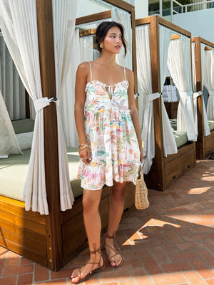 Beach print swing mini dress- ID30954G, Crm/multi - Stitch And Feather